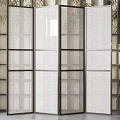 Modern Four Panel Folding Screen With Woven Fabric And Black Frame 3d model