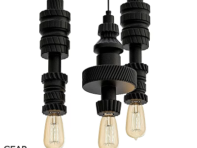 Black Gear Design Pendant Lights With Vintage Bulbs Modern Industrial Home Lighting 3d model
