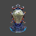 Colorful Abstract Sculpture With Orange Blue Purple Hues And Curved Structures