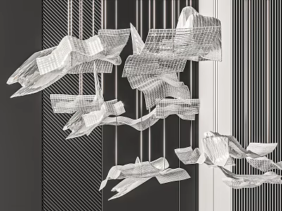 Contemporary Abstract Sculptural Chandelier With Wire Mesh Design Hanging In Modern Interior 3d model