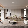Modern Living Room Interior With Beige Sofa Round Coffee Table And Green Plants