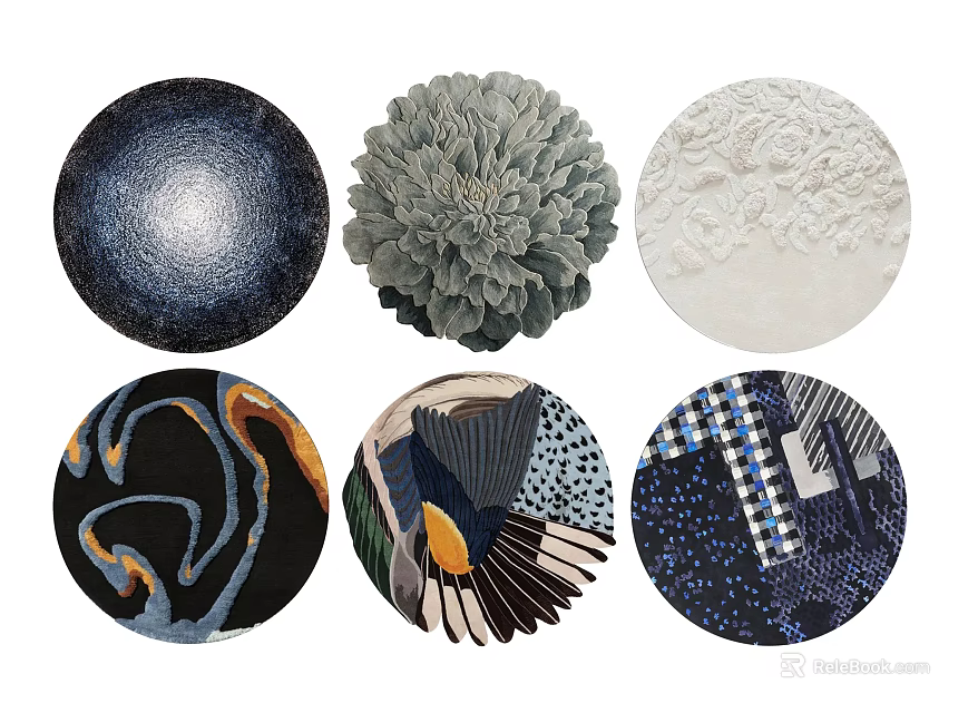 Round Rugs with Various Textures Patterns and Colorful Designs for Home Decor 3d model