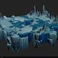 Stunning Icy Landscape With Blue Water Ice Mountains And Frozen Pillars