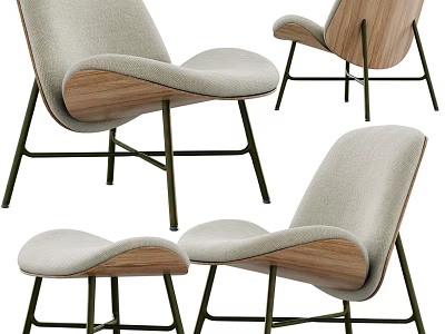 Modern Leisure Accent Chair With Upholstered Fabric Wooden Armrests Metal Legs And Matching Footstool 3d model