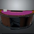 Household Game Table With Curved Design Pink Tabletop Brown Edge Wooden Support And White Card