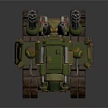 Green Heavy Military Tank Weapon With Tracks Multiple Cannons Mechanical Design