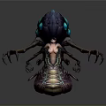 3D Character Design Of Humanoid Tentacled Creature With Glowing Blue Eyes And Alien Features