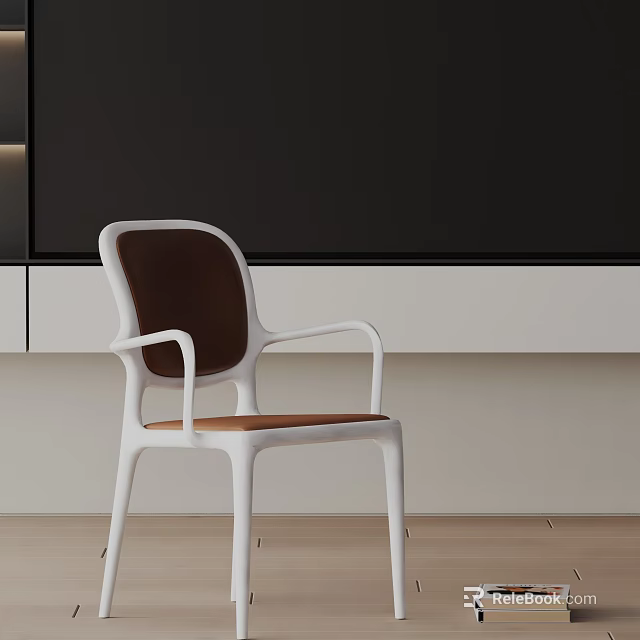 Modern Dining Chair With White Frame Brown Seat And Backrest For Minimalist Interior Design 3d model 