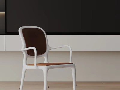Modern Dining Chair With White Frame Brown Seat And Backrest For Minimalist Interior Design 3d model