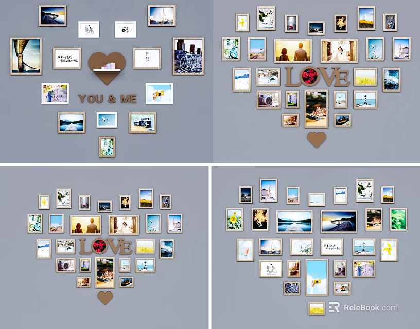 Decorative Photo Frames Wall Collage Arrangement With LOVE Design And Family Photos 3d model 