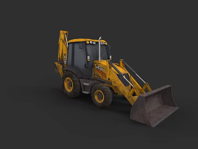 JCB Yellow Construction Utility Vehicle with Front Loader Bucket and Large Tires 3d model