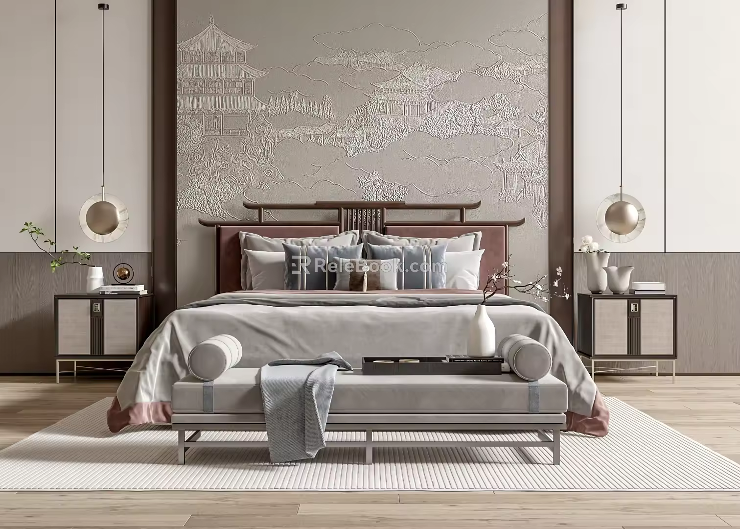 New Chinese Double Bed 3d model
