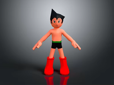 Cartoon Character Figure With Black Spiky Hair Shirtless Black Shorts And Red Boots 3d model