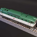 Green and White Model Train on Railway Tracks with Round Windows and Locomotive Design