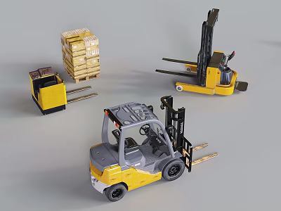 Industrial Forklift Equipment For Material Handling With Stacked Pallets And Goods 3d model