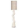 Modern Floor Lamps With White Twisted And Wooden Bases Light Gray Beige Fabric Shades