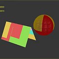 Folded Panel And Sphere With Red Grid Textured Surface Design Elements