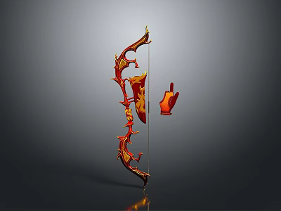 Ornate Red and Gold Decorative Bow with Red Glove Displayed Nearby 3d model