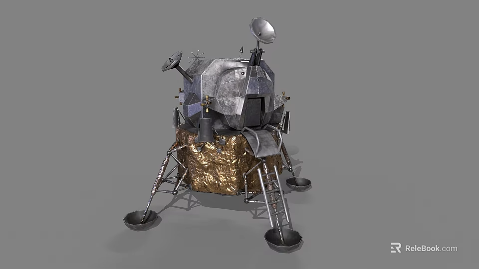 Lunar Lander Design With Metallic Structure Golden Covering Landing Legs And Antenna 3d model 