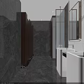 Modern Public Restroom With Marble Walls Double Sinks Urinal Mirrors And Elegant Lighting