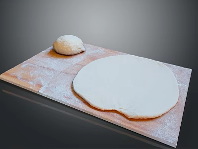 Homemade Fresh Dough and Rolled Out Crust on Floured Wooden Board 3d model