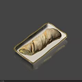 Golden Brown Baked Bread Roll On Rectangular White Plate With Green Rim 3d model