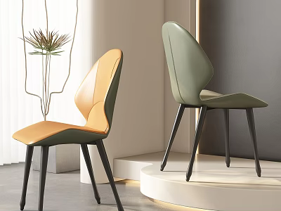Modern Orange And Green Leather Dining Chairs With Sleek Backrest And Black Legs 3d model