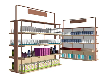 Multi Tiered Retail Display Shelves With Organized Various Store Merchandise 3d model