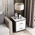 Black and White Bedside Tables with Marble Top Drawers Lamps and Photo Frames