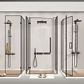 Modern Shower Sauna Interior With Glass Partitions And Multiple Shower Fixtures