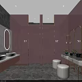 Modern Light Pink Bathroom Interior Design With Oval Mirrors White Sinks And Stools
