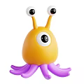 Cute Yellow Cartoon Creature With Big Eye Purple Tentacles And Antennae Eyes