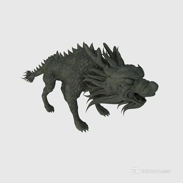 Detailed Mythical Stone Dragon Sculpture With Scaled Body And Spiked Back 3d model 