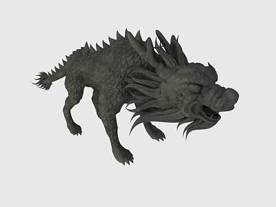 Detailed Mythical Stone Dragon Sculpture With Scaled Body And Spiked Back 3d model