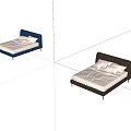 Modern Double Bed With Gray And Blue Headboard White Sheets And Pillows 3d model