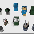 Various Colored Trash Bins And Waste Containers With Lids And Wheels