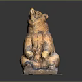 Sitting Bear Sculpture With Detailed Paws And Raised Head On Base