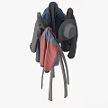 Clothes on Metal Coat Racks Gray Red Blue Jackets in Various Styles Simple Modern 3d model