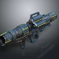 Futuristic Sci Fi Weapon with Mechanical Structure Yellow Accent Stripes and Heavy Duty Design 3d model