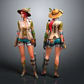 Female Character With Cowboy Hat Red Hair Vest Shorts Leg Armor And Gun