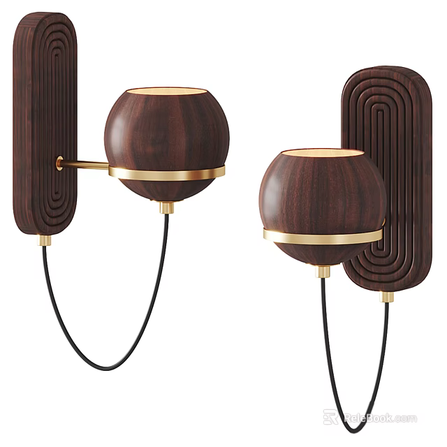 Modern Wooden Wall Lamps With Spherical Shades And Gold Accents For Home Decor 3d model 