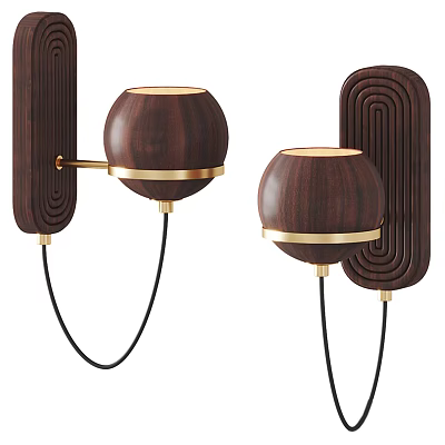 Modern Wooden Wall Lamps With Spherical Shades And Gold Accents For Home Decor 3d model