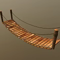 Rustic Wooden Suspension Bridge With Rope Railings Log Posts And Wooden Planks