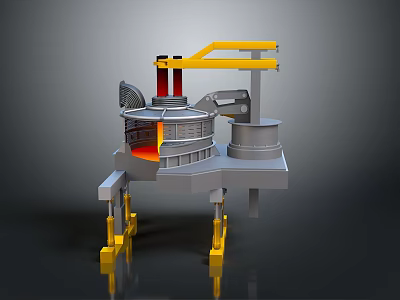 Industrial Furnace Equipment With Yellow Mechanical Arm Support Legs And Red Heating Section 3d model