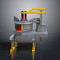 Industrial Furnace Equipment With Yellow Mechanical Arm Support Legs And Red Heating Section
