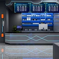 Modern Internet Cafe Interior Design With Front Counter Neon Lights And Price Screens