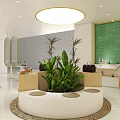 Modern Boutique Store With Green Shelves Gold Frames Circular Mirrors White Walls And Marble Counter