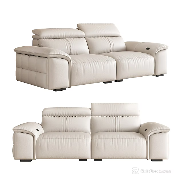 Modern Light Colored Leather Two Seater Sofa With Comfortable Backrest And Armrests 3d model 