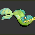 Vibrant Blue Green Yellow Fish With Spotted Body Big Orange Eyes Sharp White Teeth