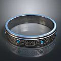 Silver Band Ring With Turquoise Stones Intricate Engraved Text And Decorative Patterns